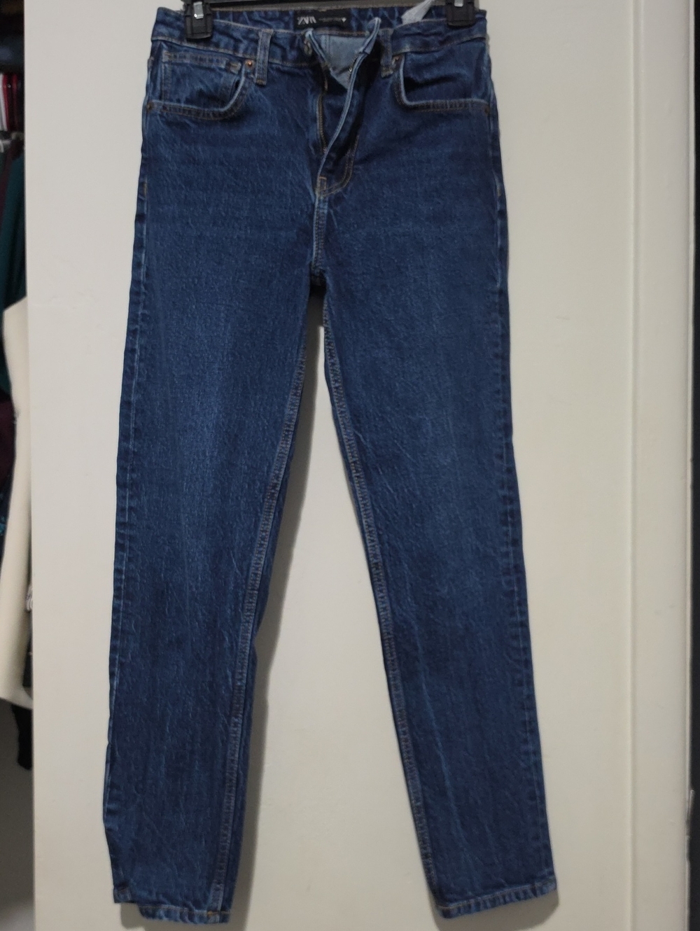 Zara High-Rise Dark Blue Straight Jeans
